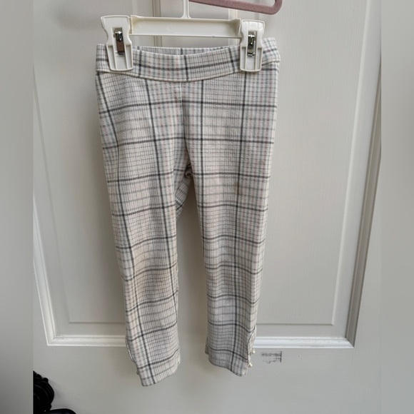Janie and Jack 3T Girls Gray White Pink Plaid Formal Pants with Beads - Picture 1 of 6